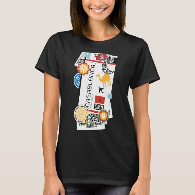 Casablanca Air Ticket Boarding Pass Plane Morroco  T-Shirt (Front)