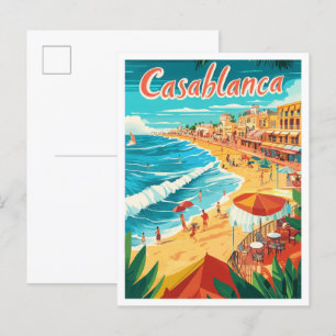 Casablanca Morocco Art Vintage Travel Illustration Postcard