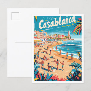 Casablanca Morocco Art Vintage Travel Illustration Postcard
