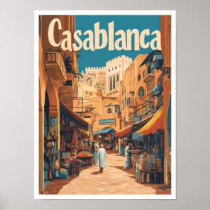 Casablanca Morocco Art Vintage Travel Illustration Poster