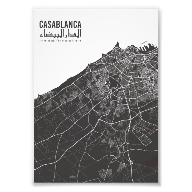 Casablanca, Morocco , City Map Vintage Photo Print (Front)