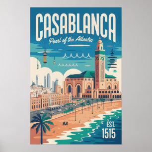 Casablanca Morocco Retro Travel Poster Art