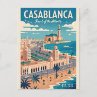 Casablanca Morocco Retro Travel Poster Art