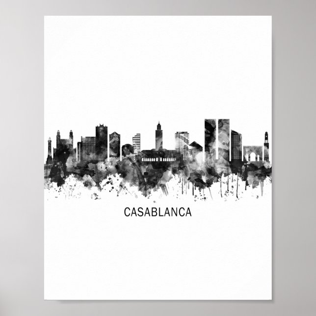 Casablanca Morocco Skyline BW Poster (Front)