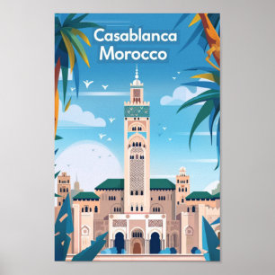 Casablanca Morocco Vintage Famous Travel Place Poster
