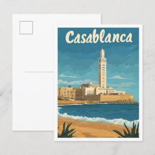 Casablanca Morocco Vintage Travel Illustration Postcard
