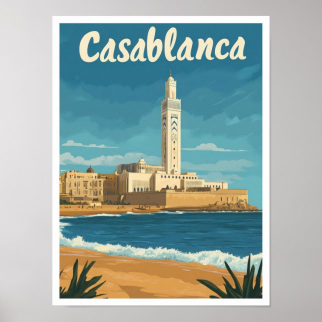 Casablanca Morocco Vintage Travel Illustration Poster (Front)