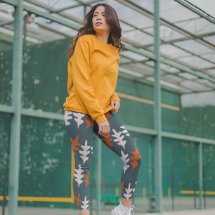 Casal Blue, Grey and Orange Abstract Art Pattern Leggings