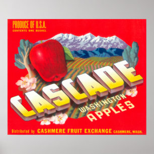 Cascade Apple Label (red) - Cashmere, WA Poster