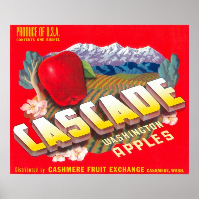 Cascade Apple Label (red) - Cashmere, WA Poster (Front)
