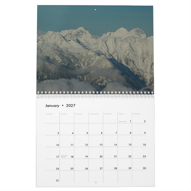 Cascade Mountains - Washington State Calendar (Jan 2027)