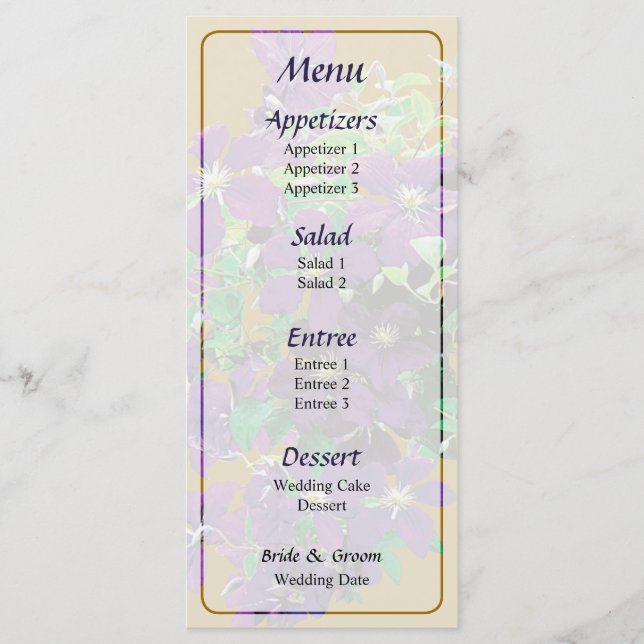 Cascade of Clematis Menu... Menu (Front)