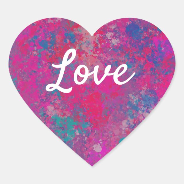 Cascade of Colour Love Text Heart Shape  Sticker (Front)