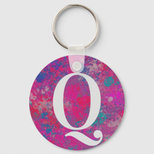 Cascade of Colour Red, Pink and Blues Initial Key Ring