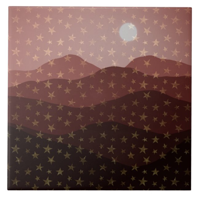 Cascade of Golden Stars over Brown Mountains  Tile (Front)