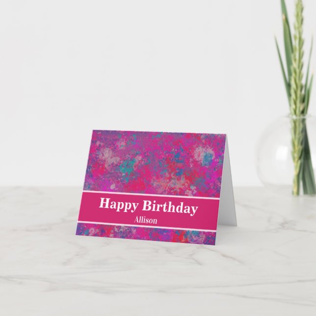 Cascade of Modern Pink and Blue Colour Birthday Card (Front)