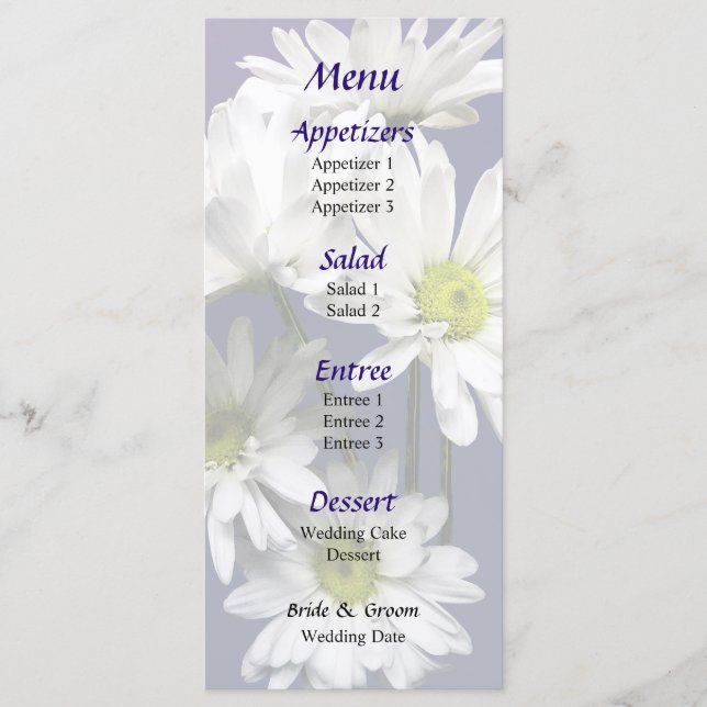 Cascade of White Daisies Wedding Menu (Front)