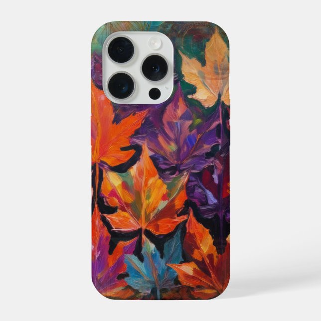 Cascading Autumn Leaves, Colourful Fall Design iPhone Case (Back)