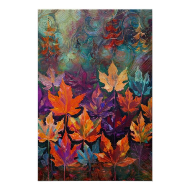 Cascading Autumn Leaves, Colourful Fall Design Poster (Front)