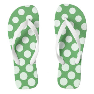 Cascading big white circles lime green flip flops