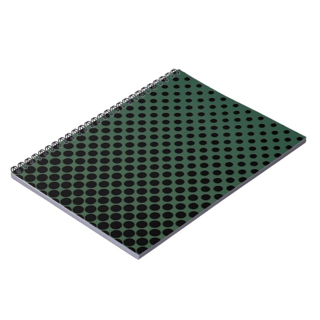 Cascading Black polka dots on dark green Notebook (Left Side)