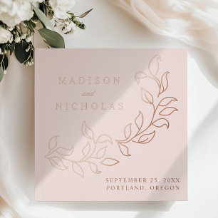 Cascading Blush and Rose Gold Foil Leaves Wedding Guest Book