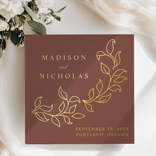 Cascading Brown and Gold Foil Leaves Wedding Guest Book