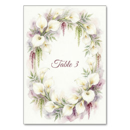 Cascading Calla Wedding Table Number Sign