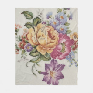 Cascading Elegance: Porcelain-Inspired Floral Flee Fleece Blanket