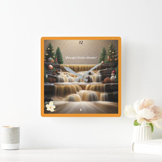 "Cascading Falls of Joy" Square Wall Clock (Home)