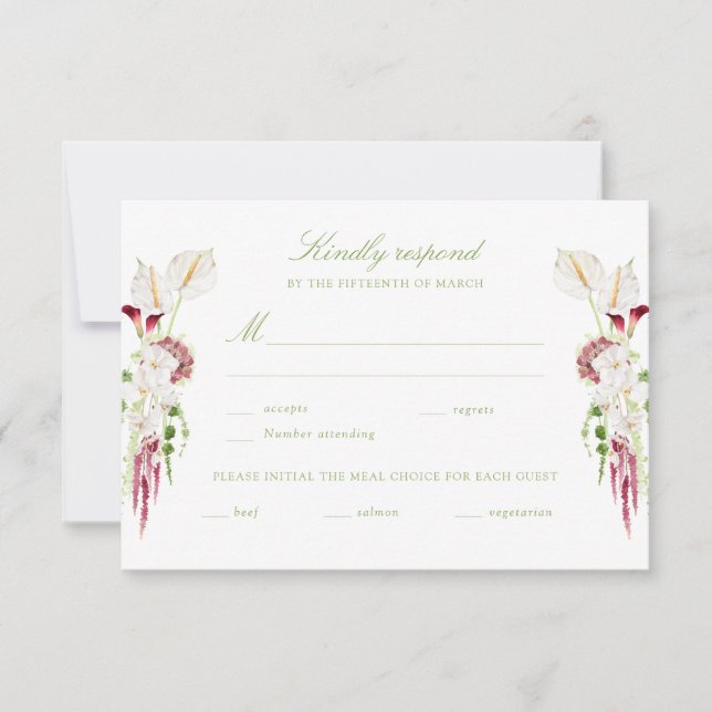  Cascading Floral Bouquet Wedding RSVP Card (Front)