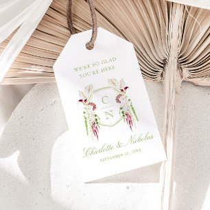 Cascading Floral Monogram Crest Wedding Gift Tags