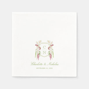 Cascading Floral Monogram Crest Wedding Napkin