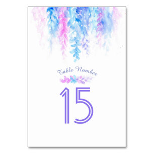 Cascading flowers blue watercolor table numbers