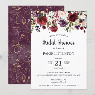 Cascading Flowers in Red and Purple Bridal Shower Invitation