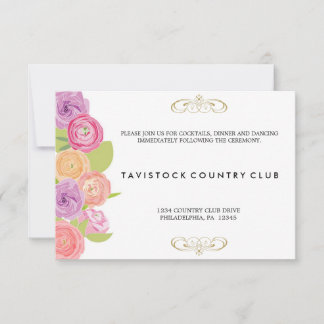Cascading Flowers Wedding Reception Card