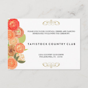 Cascading Flowers Wedding Reception Card
