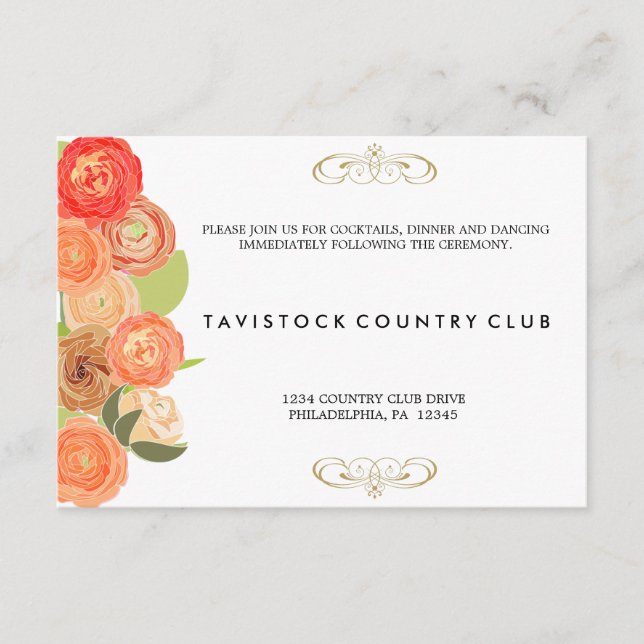 Cascading Flowers Wedding Reception Card (Front)