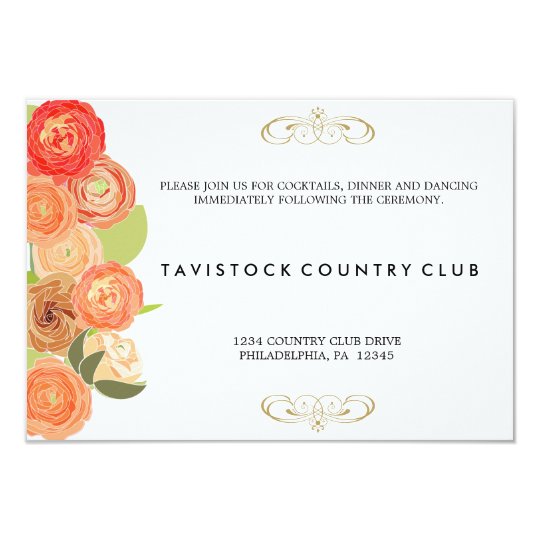 Cascading Flowers Wedding Reception Card