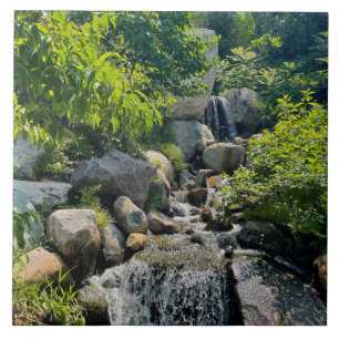 Cascading forest waterfall   forest greenery   tile
