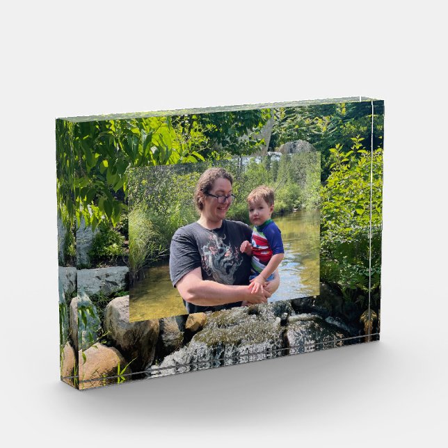 Cascading forest waterfall trees greenery template photo block (Left)