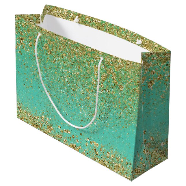 Cascading Gold Glitter Glittery Glam Sparkle Party Large Gift Bag (Back Angled)