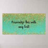 Cascading Gold Glitter & Teal Aqua Glam Banner