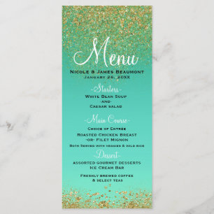 Cascading Gold Glitter & Teal Aqua Glam Menu