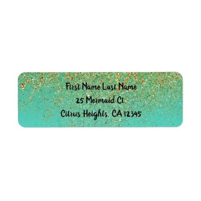 Cascading Gold Glitter & Teal Aqua Glam Trendy (Front)