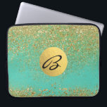 Cascading Gold Glitter Teal Aqua Glam Trendy Laptop Sleeve<br><div class="desc">Custom Sleeve</div>