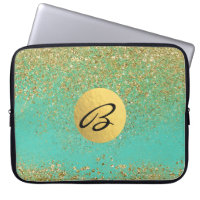 Cascading Gold Glitter Teal Aqua Glam Trendy