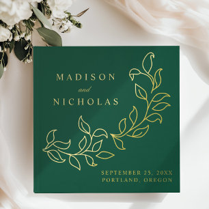 Cascading Green and Gold Foil Leaves Photo Wedding Guest Book