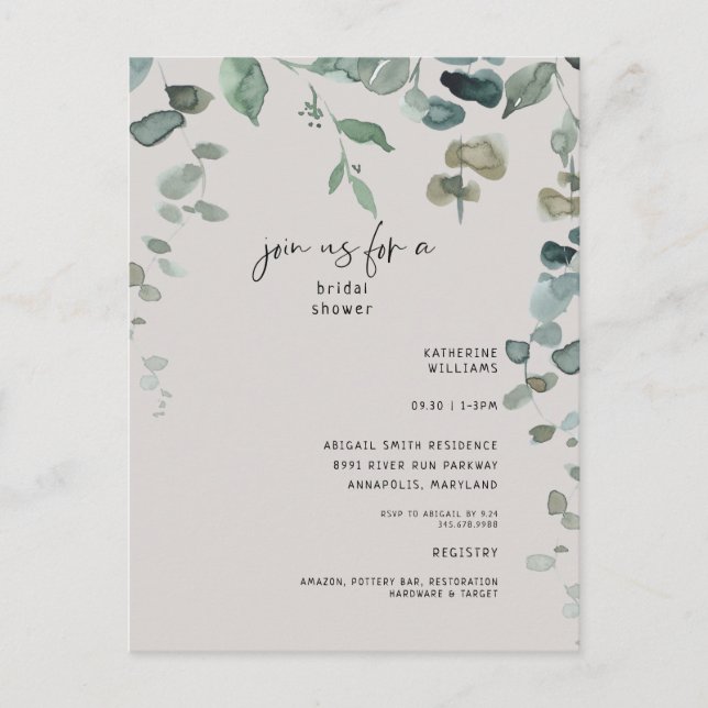 Cascading Greenery Neutral Bridal Shower  Postcard (Front)