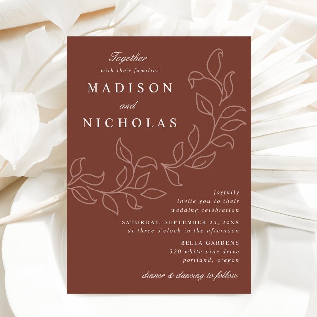 Cascading Leaves Brown Wedding Invitation (Creator Uploaded)